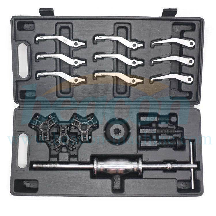 Internal external bearing puller tool set with slide hammer bearing removal tool for inner or outer bearings