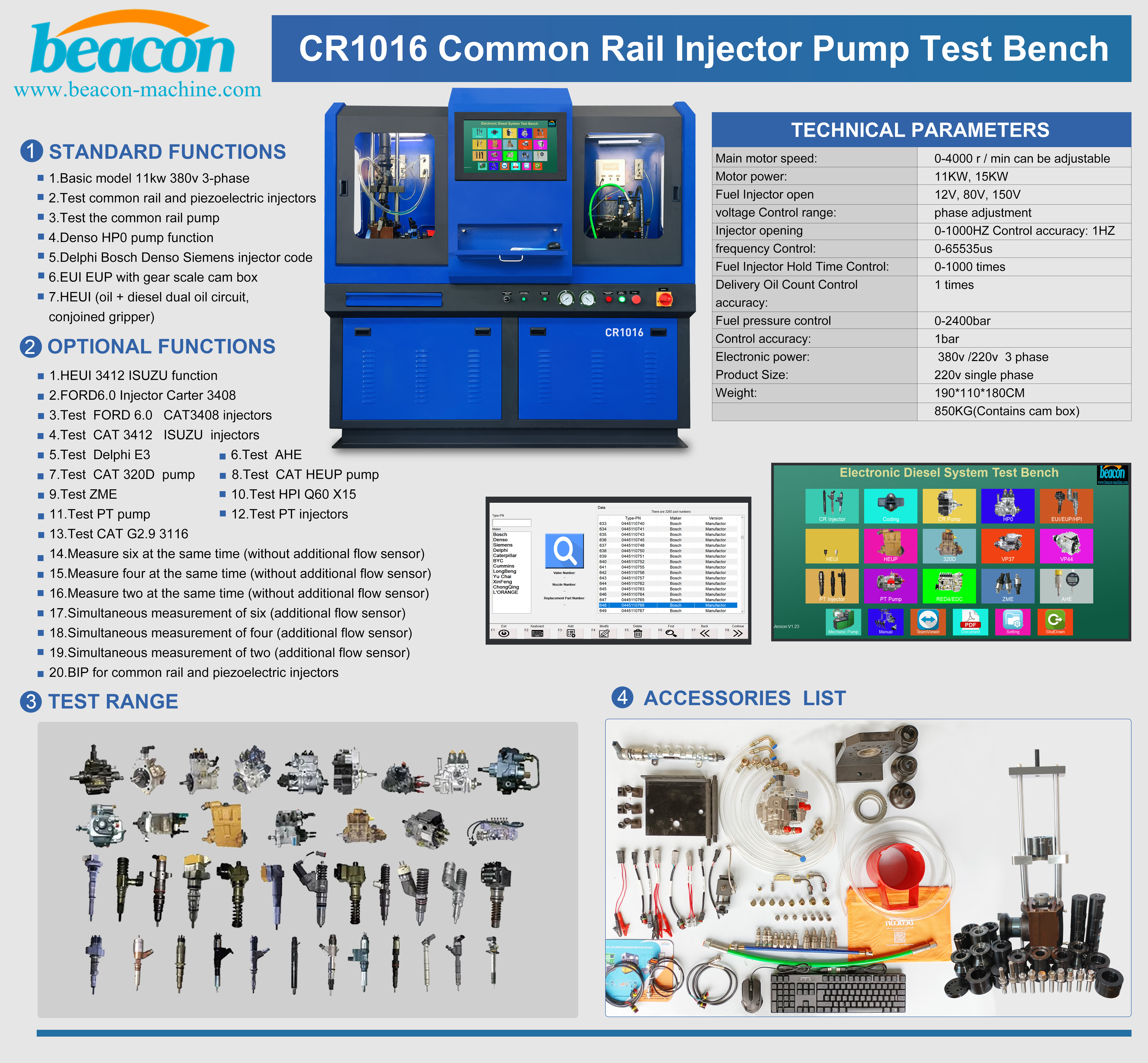 CR1016 Common rail pump diesel test bench heui EUI EUP HP4 pump test stand