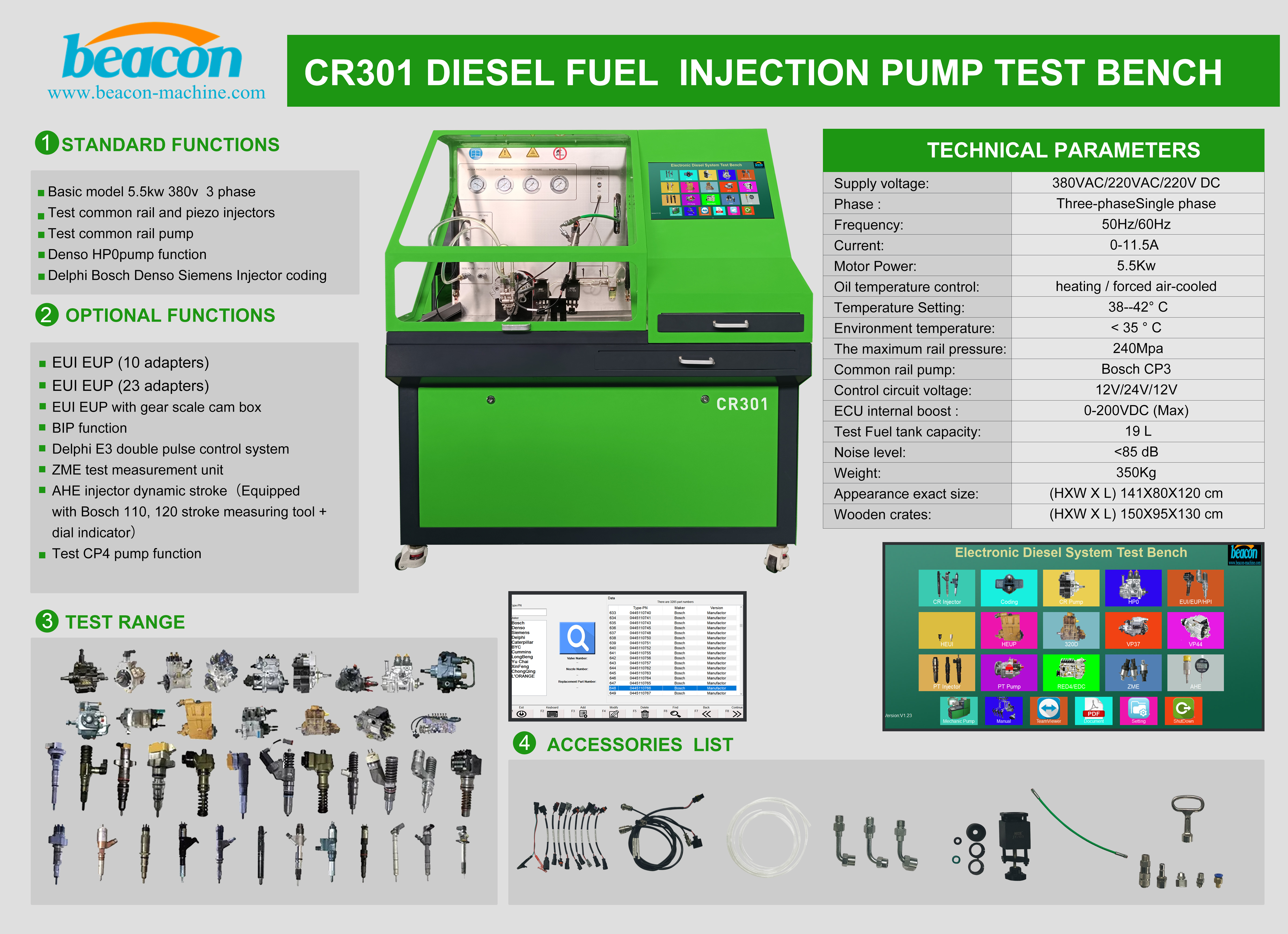 Auto Vehicle Diagnostic Machine CR301 With EUI EUP Common Rail Injector Testing Machine 