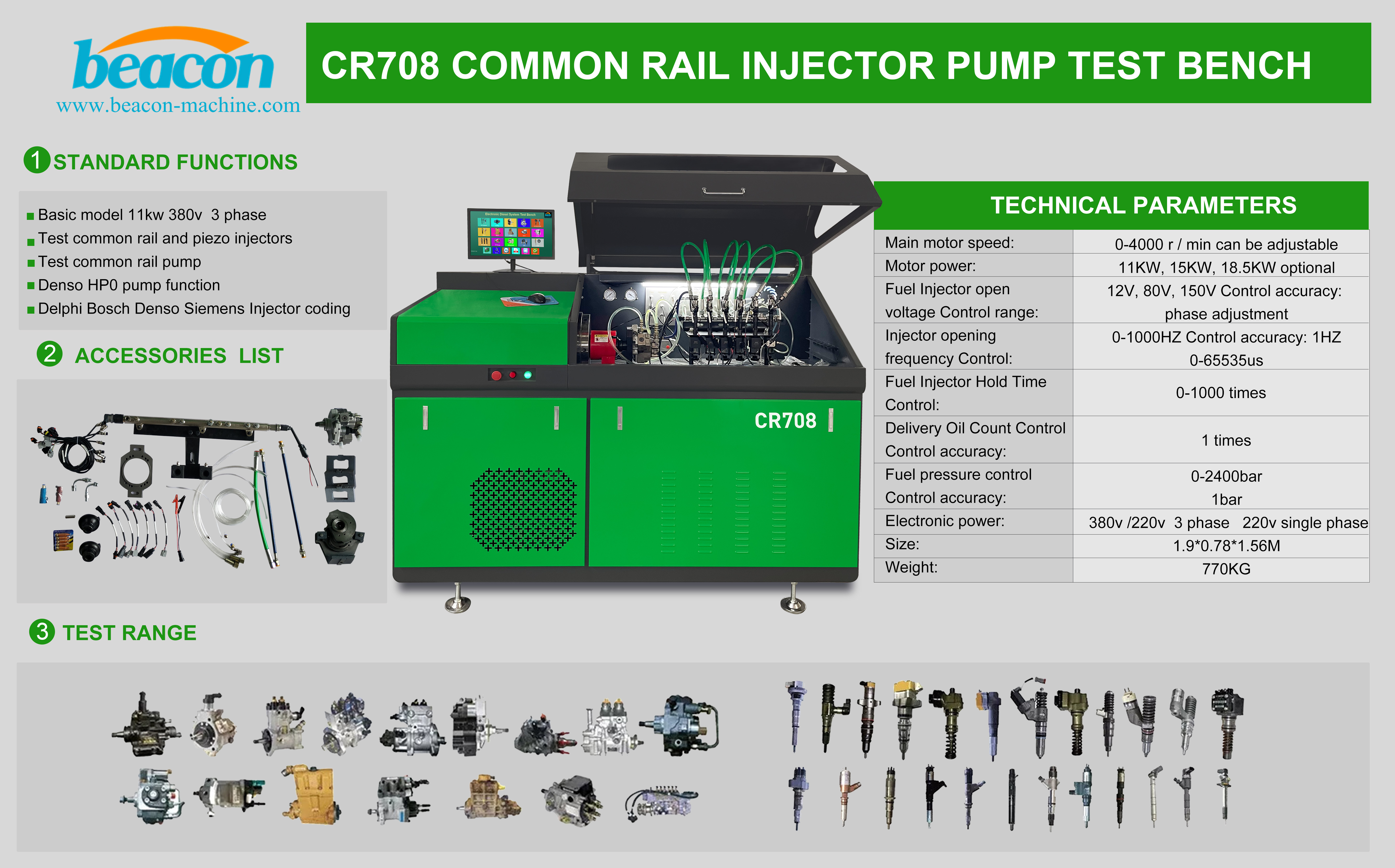 Common rail injector fuel injection pump test bench with EUI EUP HEUI function CR708T injector tester diesel common rail