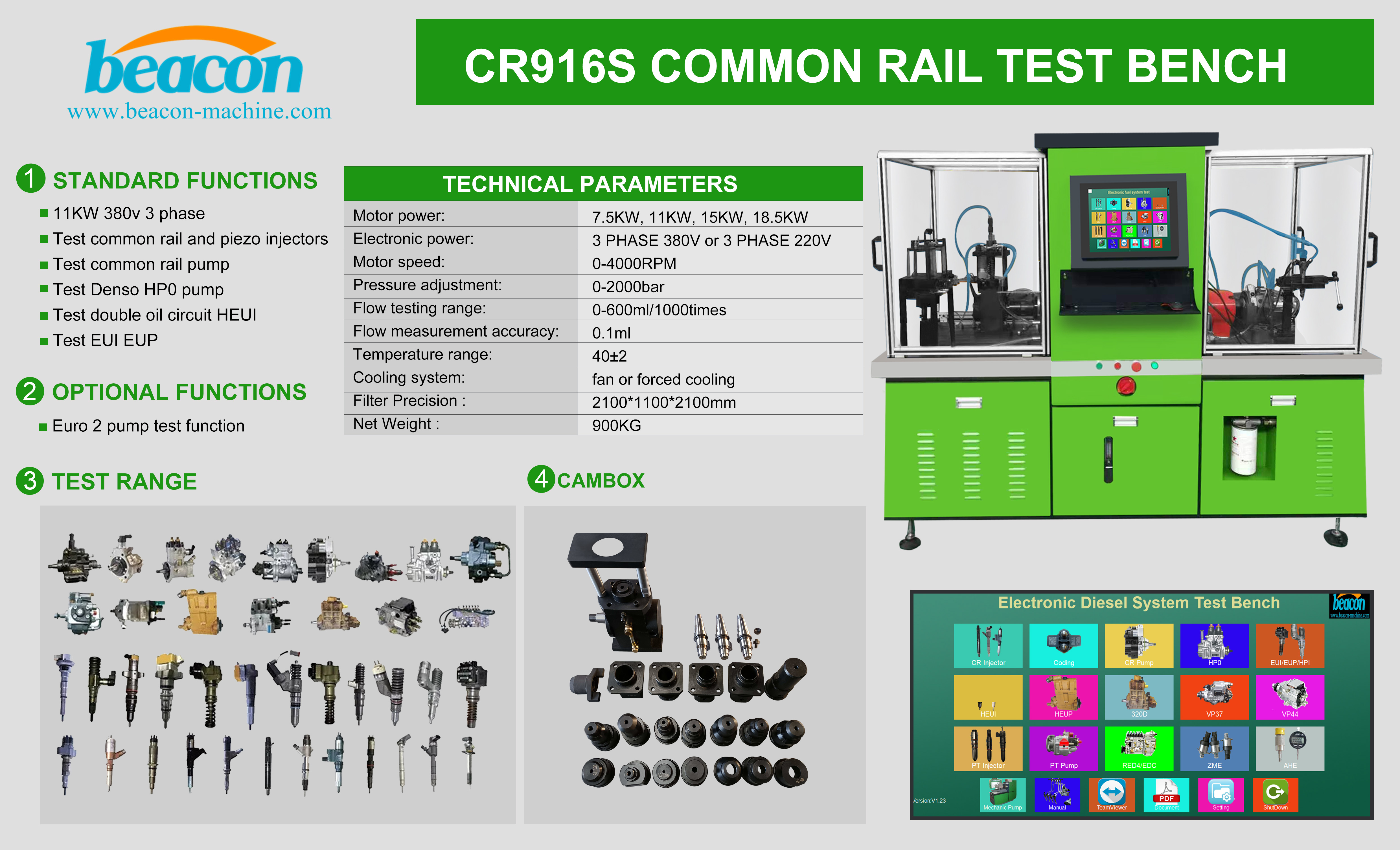 Beacon CR916S Multifunction Diagnostics Equipment Common Rail Diesel Fuel Injection Pump Test Bench With Coding Function