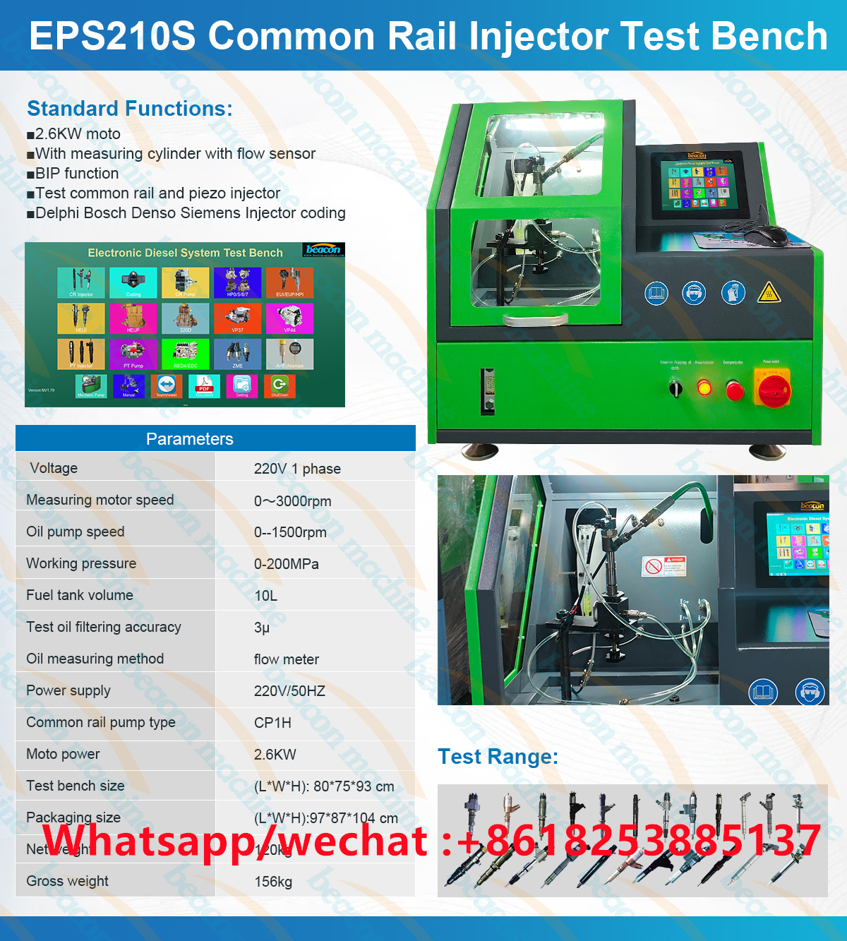 NEW EPS210S Common Rail Diesel Injector Test Bench with BIP function 