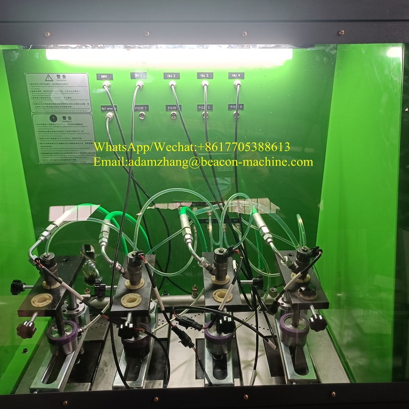 common rail diesel injector test stand testing 4 injectors at the same time with 4 injector flow sensors