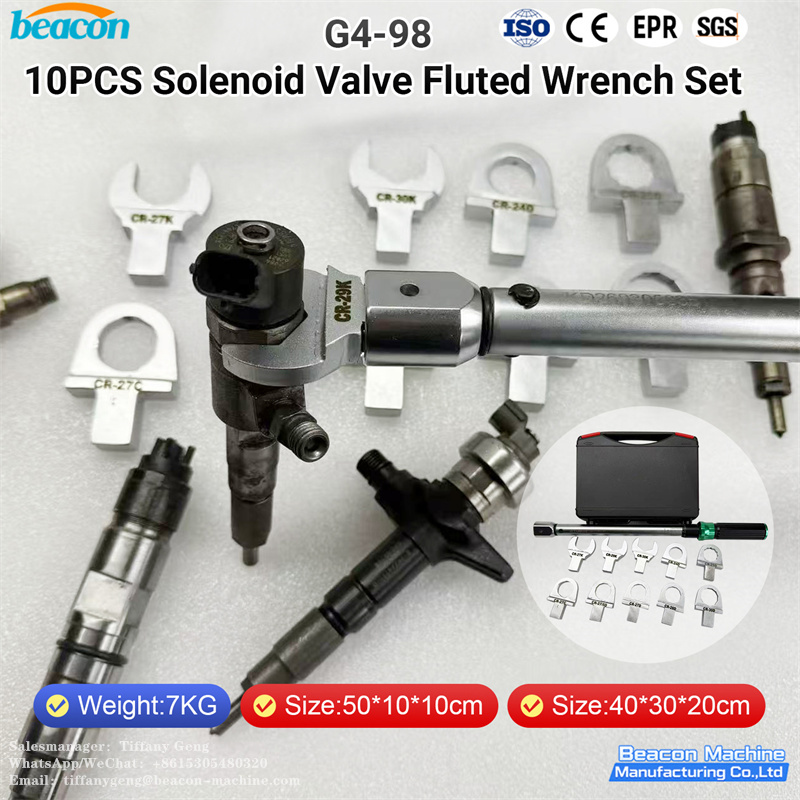 G4-98 10PCS Solenoid Valve Fluted Torque Wrench Set Common Rail Injector Solenoid Disassembly Repair Tool Kit