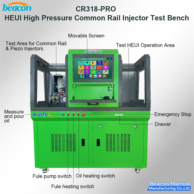 CR318-PRO HEUI Common Rail Injector Test Bench Dual Motor For C7 C9 3126B Piezo Injector Measuring Machine